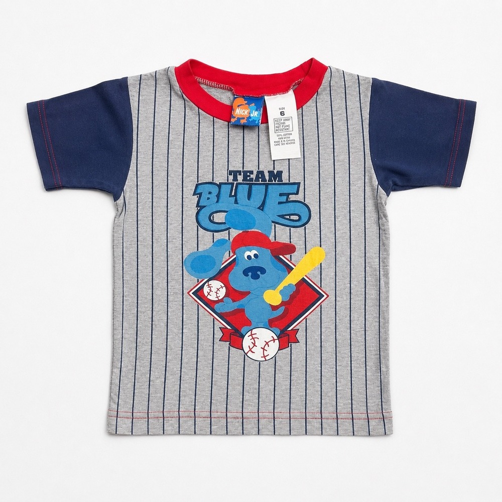 Nick Jr Blues Clues Pajama Top Kids 6 Grey Baseball Team Blue Vintage Y2K  2003